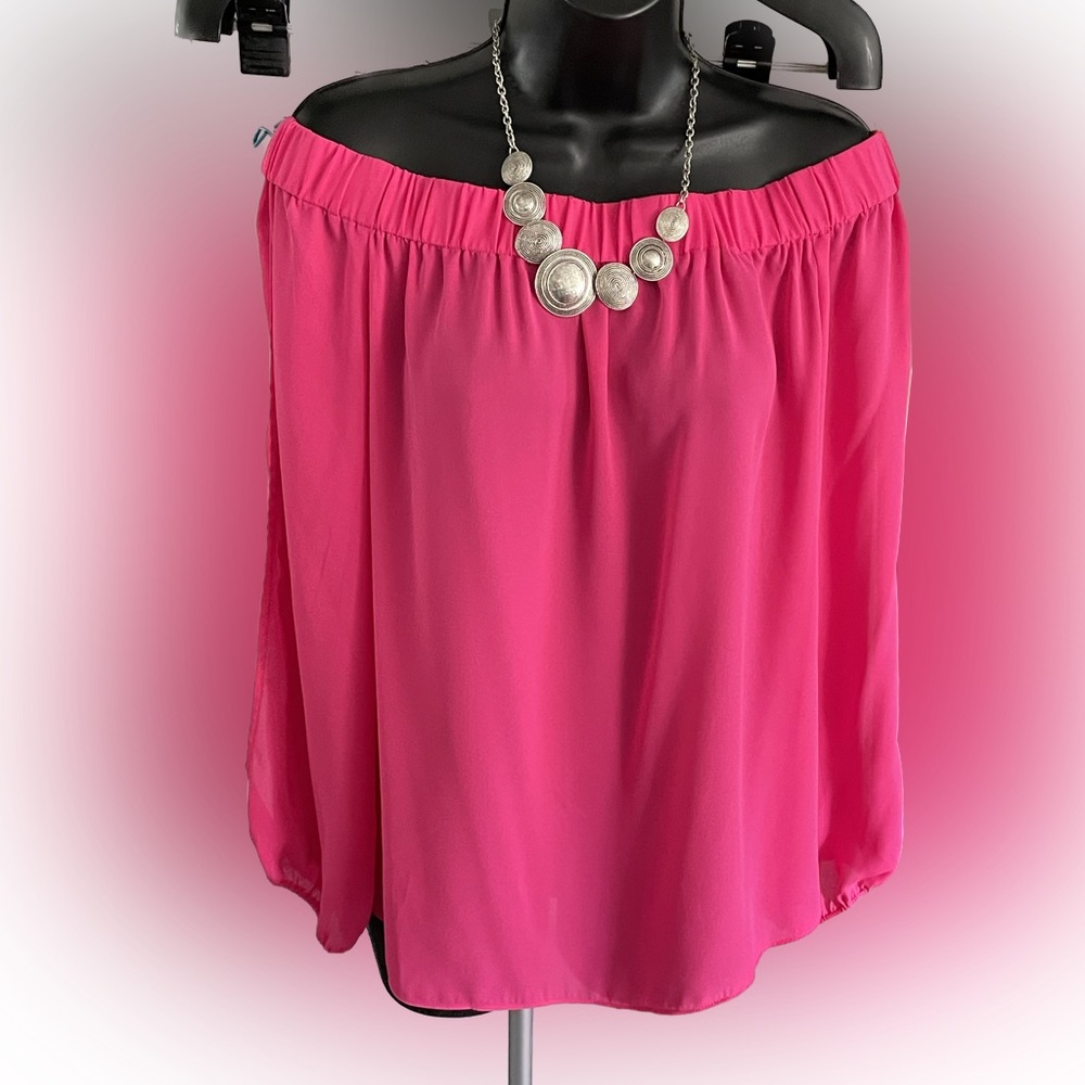 INC Size XL Hot Pink Cold Shoulder Off Shoulder Open Sleeve Shirt Blouse Top